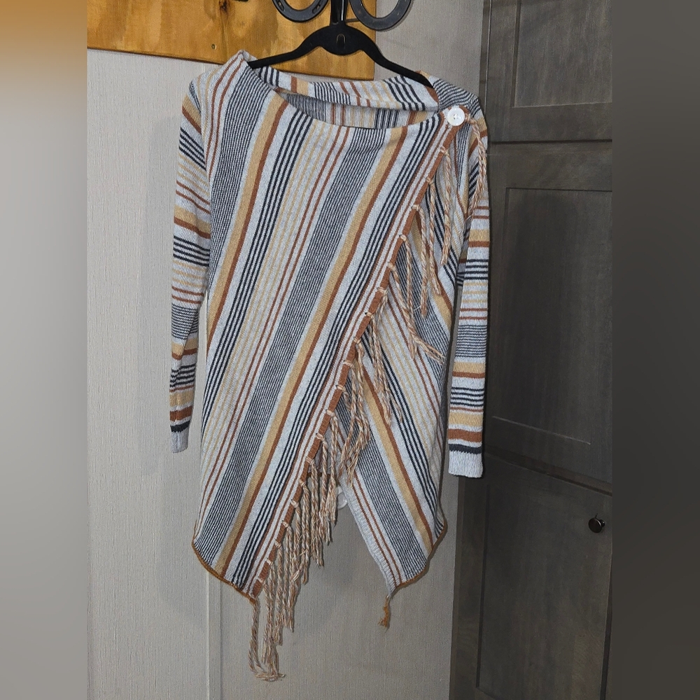 ###Earth Tone Striped Cardigan - Picture 2 of 7